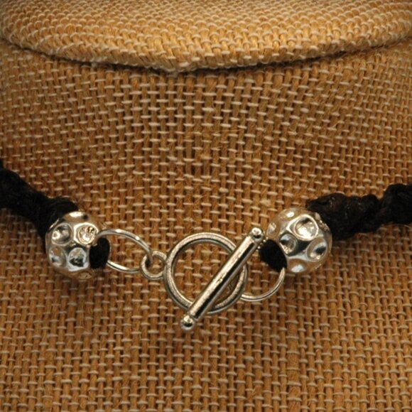 Boho Filigree Crescent Moon with Teardrop on 22" Black Handmade Hemp Necklace - Picture 5 of 5